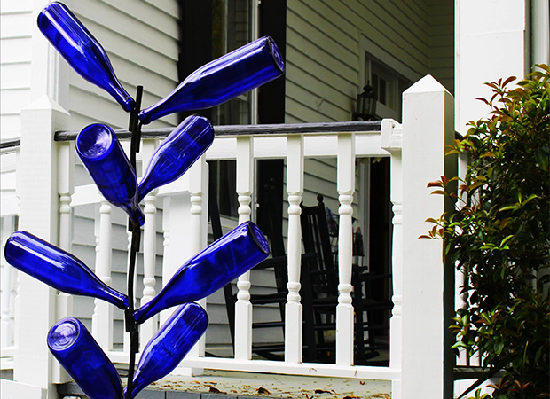 blue bottles on a bottle tree