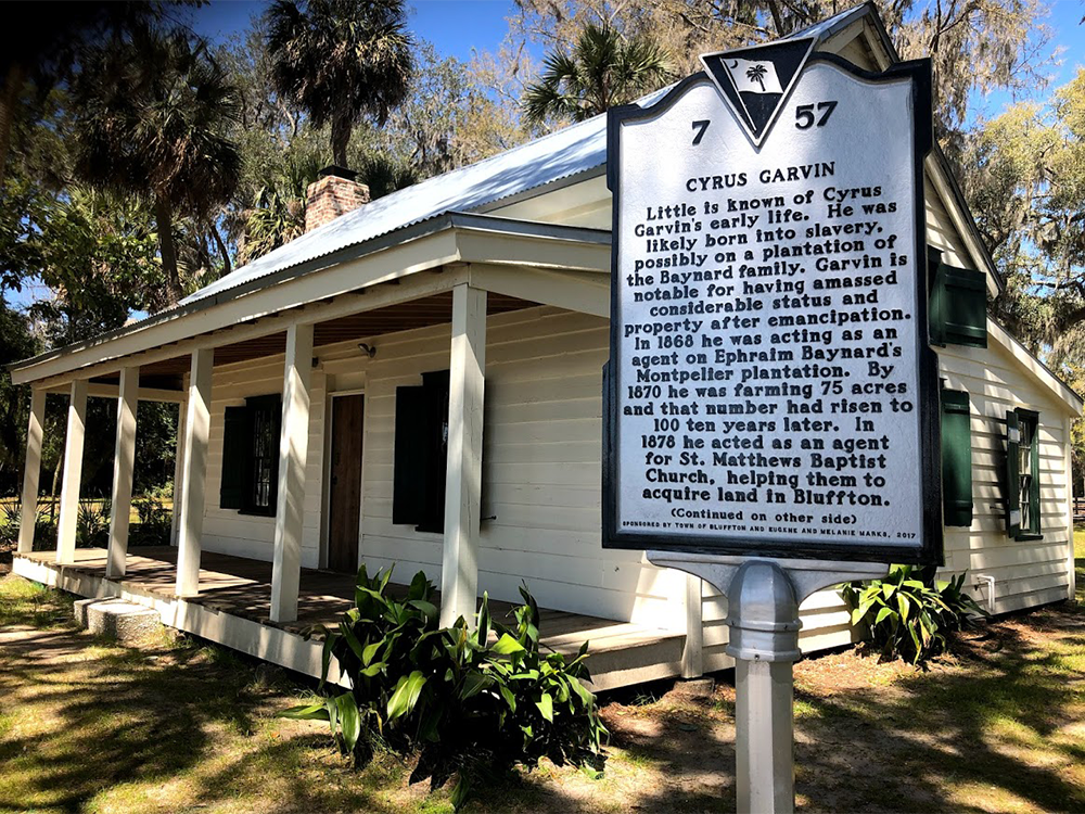 Historical marker at Garvin Garvey House, Bluffton, South Carolina Historical marker sign and front entrance to Garvin Garvey House, Bluffton, South Carolina